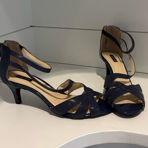 Chic Navy faux snakeskin and patent Sandals